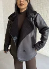 Kadın İçi Peluşlu Oversize Deri Mont
