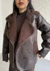 Kadın İçi Peluşlu Oversize Deri Mont