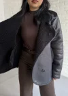Kadın İçi Peluşlu Oversize Deri Mont