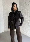 Kadın İçi Peluşlu Oversize Deri Mont