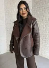 Kadın İçi Peluşlu Oversize Deri Mont
