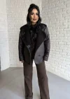 Kadın İçi Peluşlu Oversize Deri Mont