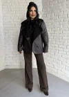 Kadın İçi Peluşlu Oversize Deri Mont