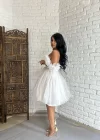 Kadın Kalp Yaka Kol Detaylı Tül BELLA Elbise