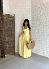 Kadın Kare Yaka Askılı Uzun Elbise