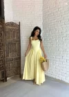 Kadın Kare Yaka Askılı Uzun Elbise