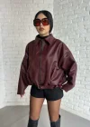 Kadın Kemerli Bomber Deri Ceket