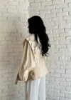 Kadın Keten Kuşaklı Vatkalı Ceket
