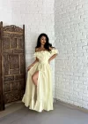 Kadın Kolları Fırfırlı Uzun Tasarım Gömlek Elbise