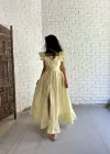 Kadın Kolları Fırfırlı Uzun Tasarım Gömlek Elbise