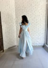 Kadın Kolları Fırfırlı Uzun Tasarım Gömlek Elbise
