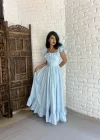 Kadın Kolları Fırfırlı Uzun Tasarım Gömlek Elbise