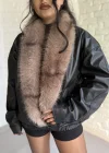 Kadın Kürk Yaka Beli Lastikli Deri Ceket