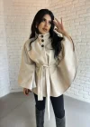 Kadın Kuşaklı Dik Yaka Kaşe Panço