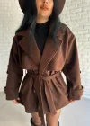 Kadın Kuşaklı Oversize Kısa Kaşe Kaban