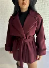 Kadın Kuşaklı Oversize Kısa Kaşe Kaban