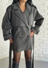 Kadın Kuşaklı Oversize Kısa Kaşe Kaban