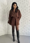 Kadın Kuşaklı Oversize Kısa Kaşe Kaban