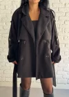 Kadın Kuşaklı Oversize Kısa Kaşe Kaban