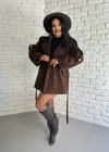 Kadın Kuşaklı Oversize Kısa Kaşe Kaban
