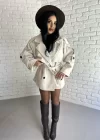 Kadın Kuşaklı Oversize Kısa Kaşe Kaban