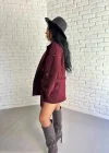 Kadın Kuşaklı Oversize Kısa Kaşe Kaban