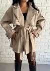 Kadın Kuşaklı Oversize Kısa Kaşe Kaban