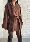 Kadın Kuşaklı Oversize Kısa Kaşe Kaban
