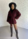 Kadın Kuşaklı Oversize Kısa Kaşe Kaban