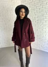 Kadın Kuşaklı Oversize Kısa Kaşe Kaban
