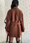 Kadın Kuşaklı Oversize Kısa Kaşe Kaban