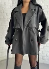 Kadın Kuşaklı Oversize Kısa Kaşe Kaban
