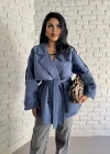 Kadın Oversize Kuşaklı Astarlı Premium Trençkot