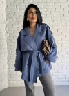 Kadın Oversize Kuşaklı Astarlı Premium Trençkot