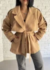 Kadın Oversize Kuşaklı Astarlı Premium Trençkot