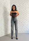 Kadın Paçası Kesin Likralı Yıkamalı Likralı Straıght Jean