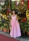 Kadın Pembe Pötikareli Prenses Elbise