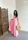 Kadın Pembe Pötikareli Prenses Elbise