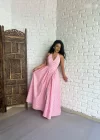 Kadın Pembe Pötikareli Prenses Elbise