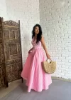Kadın Pembe Pötikareli Prenses Elbise