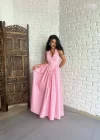 Kadın Pembe Pötikareli Prenses Elbise