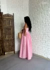 Kadın Pembe Pötikareli Prenses Elbise