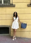 Kadın Poplin Kumaş Boyundan Bağlamalı Mini Elbise