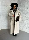 Kadın Premium Uzun Kuşaklı Astarlı Kaban