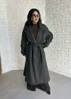 Kadın Premium Uzun Kuşaklı Astarlı Kaban