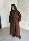 Kadın Premium Uzun Kuşaklı Astarlı Kaban