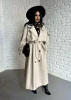 Kadın Premium Uzun Kuşaklı Astarlı Kaban