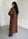Kadın Premium Uzun Kuşaklı Astarlı Kaban