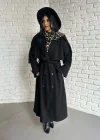 Kadın Premium Uzun Kuşaklı Astarlı Kaban