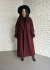 Kadın Premium Uzun Kuşaklı Astarlı Kaban